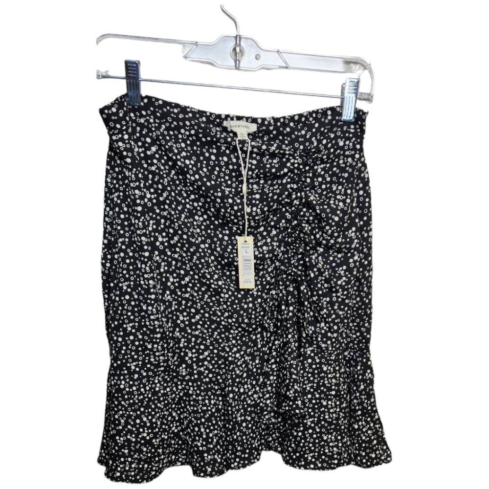 MAX Studio Side Cinched Ruffled Hem Mini Skirt Junior Sz Large black&white NWT
